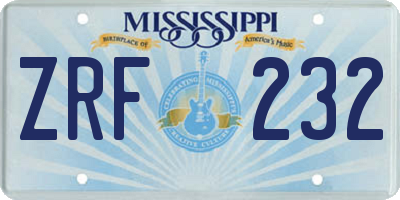 MS license plate ZRF232