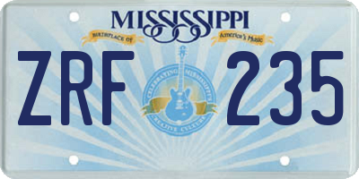 MS license plate ZRF235
