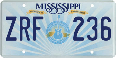 MS license plate ZRF236