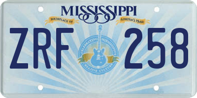 MS license plate ZRF258
