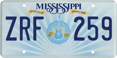 MS license plate ZRF259
