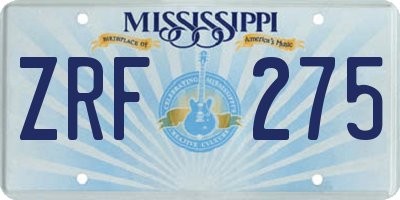 MS license plate ZRF275