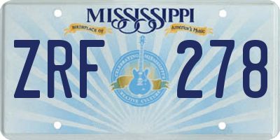 MS license plate ZRF278