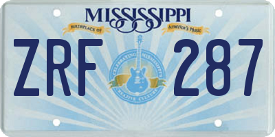 MS license plate ZRF287