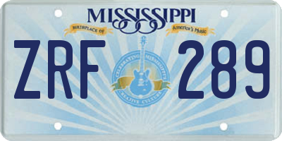 MS license plate ZRF289
