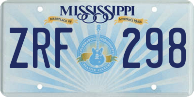 MS license plate ZRF298