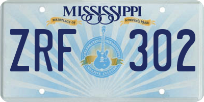 MS license plate ZRF302