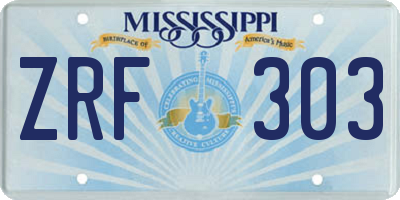 MS license plate ZRF303