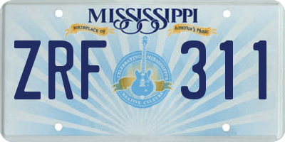 MS license plate ZRF311