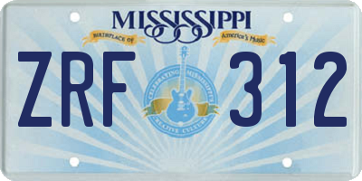MS license plate ZRF312