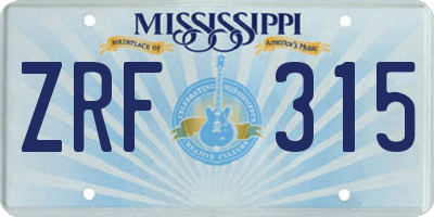 MS license plate ZRF315