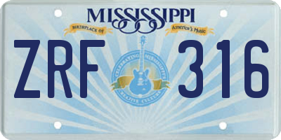 MS license plate ZRF316