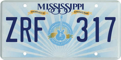 MS license plate ZRF317