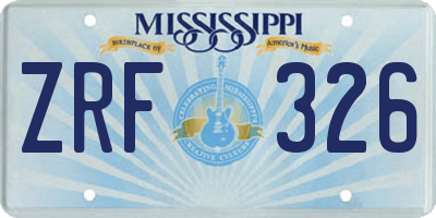 MS license plate ZRF326