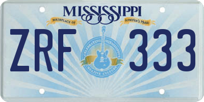 MS license plate ZRF333