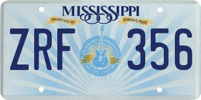 MS license plate ZRF356
