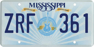 MS license plate ZRF361