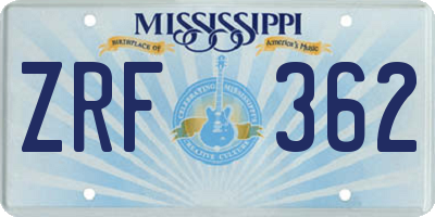 MS license plate ZRF362