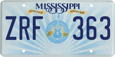 MS license plate ZRF363