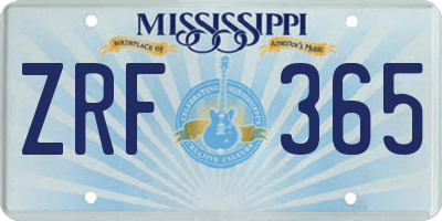 MS license plate ZRF365