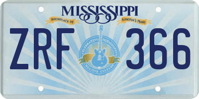 MS license plate ZRF366