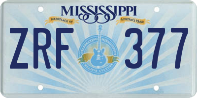 MS license plate ZRF377