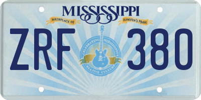 MS license plate ZRF380