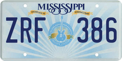 MS license plate ZRF386