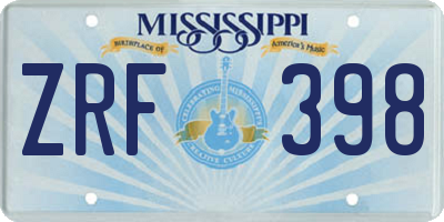 MS license plate ZRF398