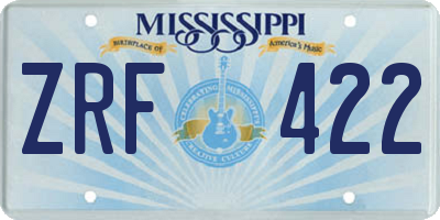 MS license plate ZRF422