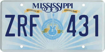 MS license plate ZRF431