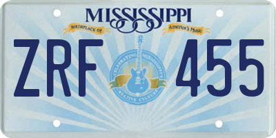 MS license plate ZRF455