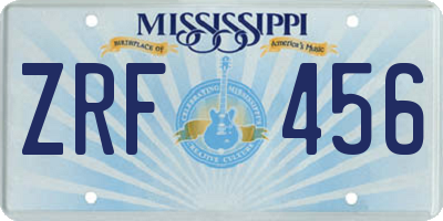 MS license plate ZRF456
