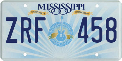 MS license plate ZRF458