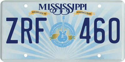 MS license plate ZRF460