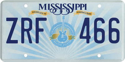 MS license plate ZRF466