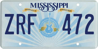 MS license plate ZRF472