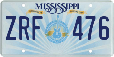 MS license plate ZRF476