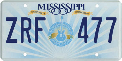 MS license plate ZRF477