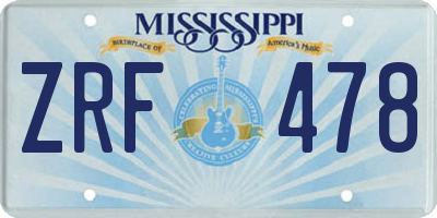 MS license plate ZRF478