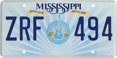 MS license plate ZRF494