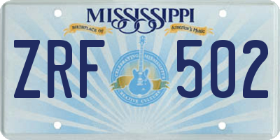 MS license plate ZRF502