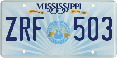 MS license plate ZRF503