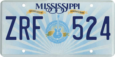 MS license plate ZRF524