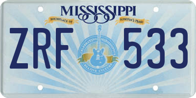 MS license plate ZRF533