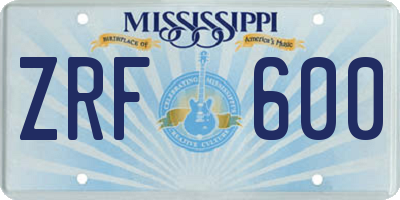 MS license plate ZRF600