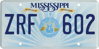 MS license plate ZRF602