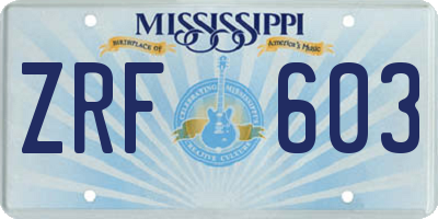 MS license plate ZRF603