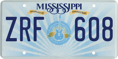 MS license plate ZRF608