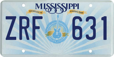 MS license plate ZRF631